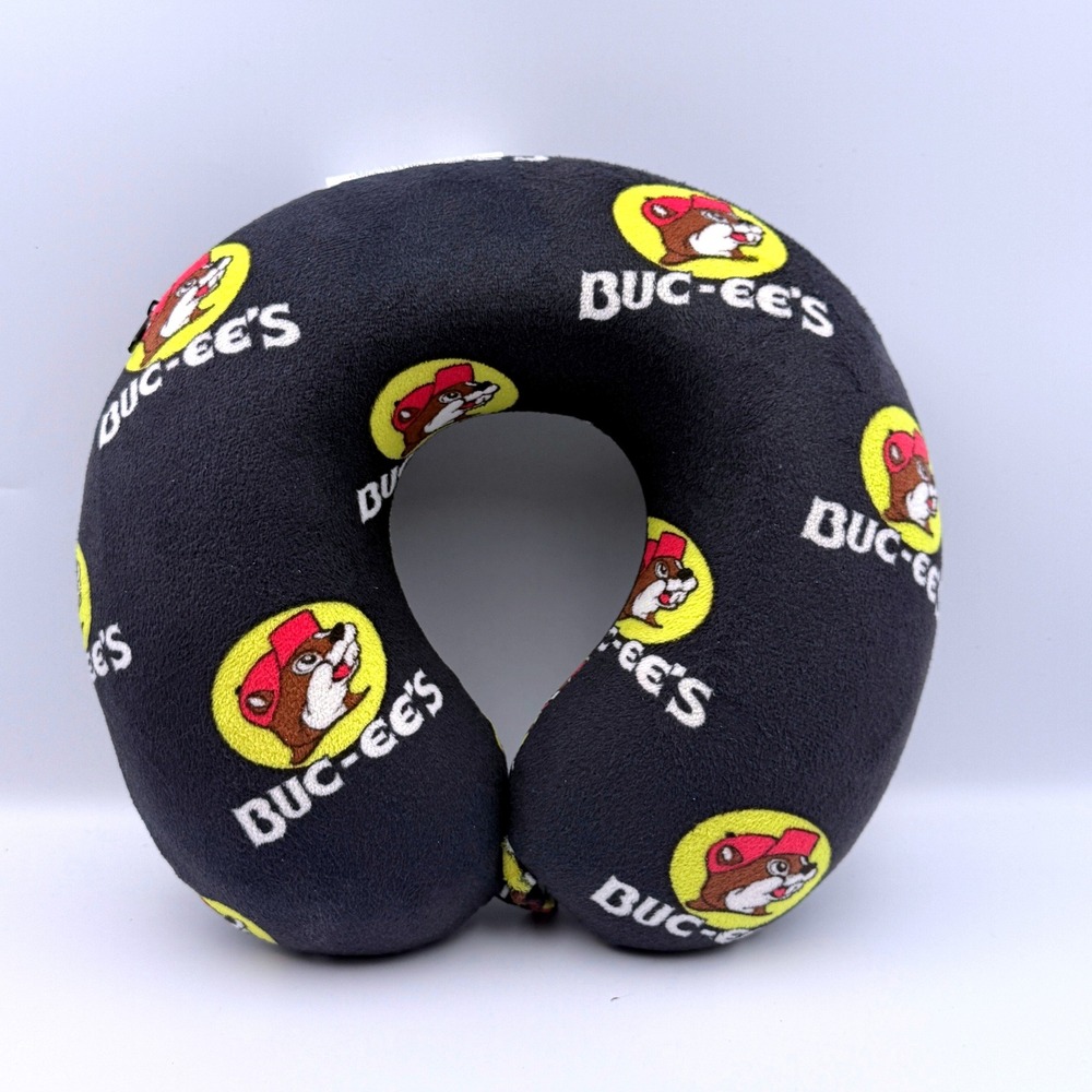 Buc-ee's Travel Neck Pillow OS Black All Over Beaver Logo Print Snap Closure